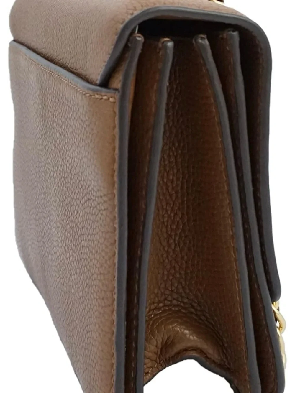 Tory Burch Tan Pebbled Leather Chain Crossbody with Gold Logo